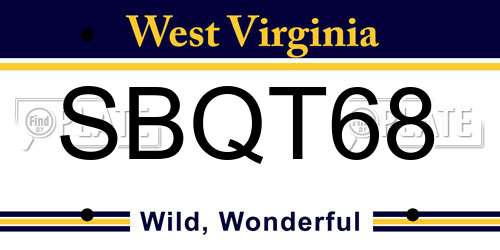 SBQT68 West Virginia License Plate