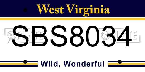 SBS8034 West Virginia License Plate