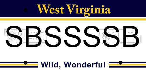 SBSSSSB West Virginia License Plate