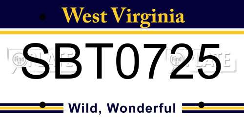 SBT0725 West Virginia License Plate