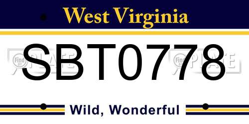 SBT0778 West Virginia License Plate