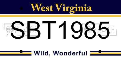 SBT1985 West Virginia License Plate