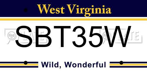 SBT35W West Virginia License Plate