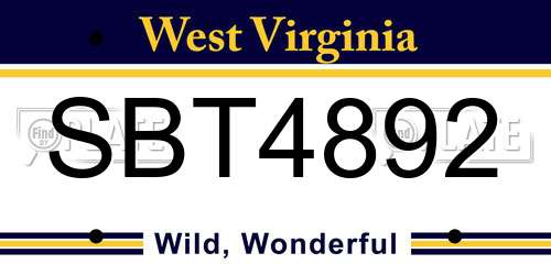 SBT4892 West Virginia License Plate