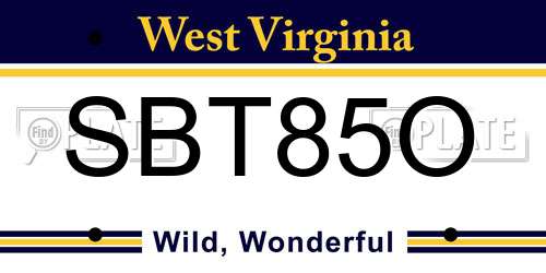 SBT85O West Virginia License Plate