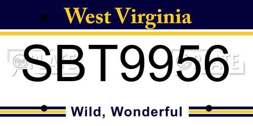 SBT9956 West Virginia License Plate
