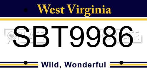 SBT9986 West Virginia License Plate