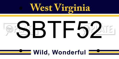 SBTF52 West Virginia License Plate