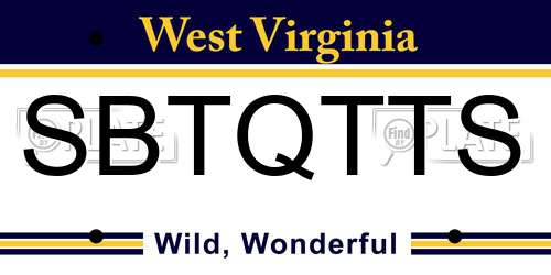 SBTQTTS West Virginia License Plate