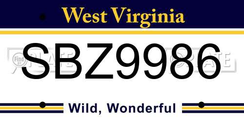 SBZ9986 West Virginia License Plate