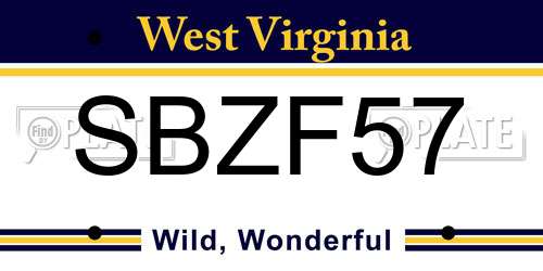 SBZF57 West Virginia License Plate
