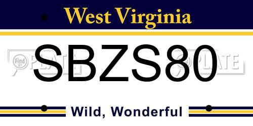 SBZS80 West Virginia License Plate