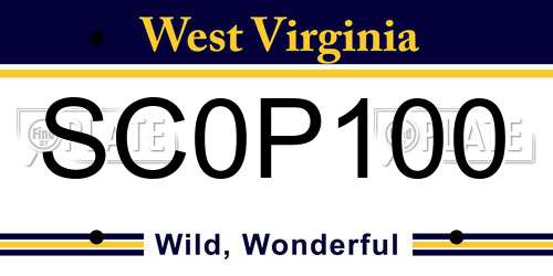 SC0P100 West Virginia License Plate