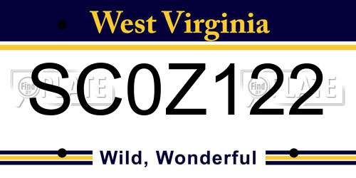 SC0Z122 West Virginia License Plate