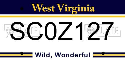 SC0Z127 West Virginia License Plate