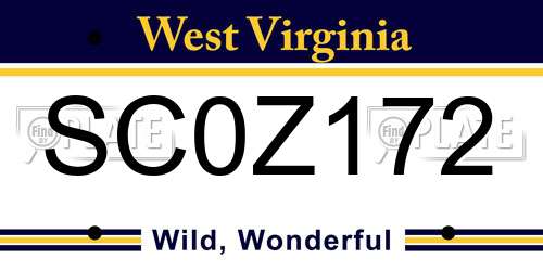 SC0Z172 West Virginia License Plate