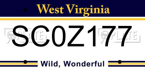 SC0Z177 West Virginia License Plate