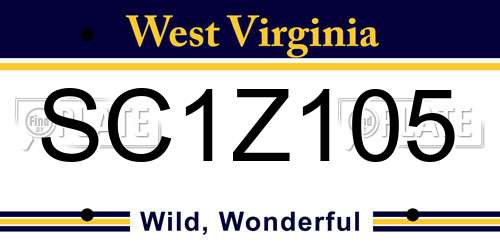 SC1Z105 West Virginia License Plate