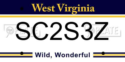 SC2S3Z West Virginia License Plate