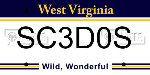 SC3D0S West Virginia License Plate