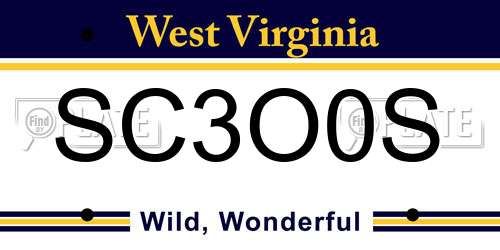 SC3O0S West Virginia License Plate