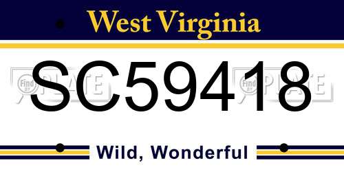 SC59418 West Virginia License Plate