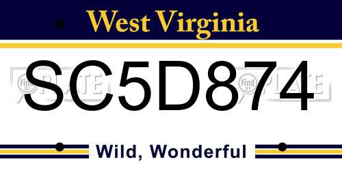 SC5D874 West Virginia License Plate
