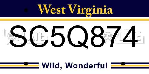 SC5Q874 West Virginia License Plate