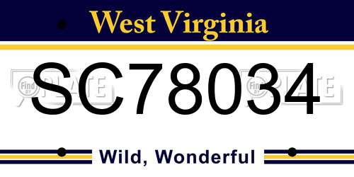 SC78034 West Virginia License Plate
