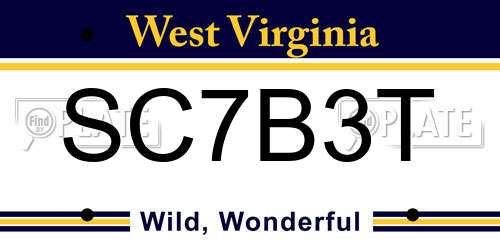 SC7B3T West Virginia License Plate