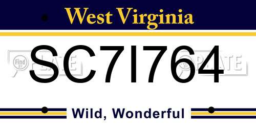 SC7I764 West Virginia License Plate