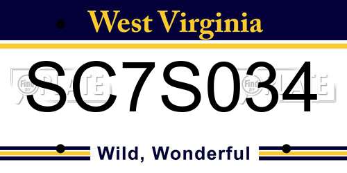 SC7S034 West Virginia License Plate