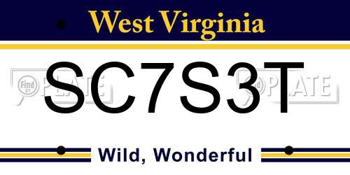 SC7S3T West Virginia License Plate