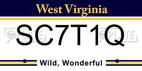 SC7T1Q West Virginia License Plate