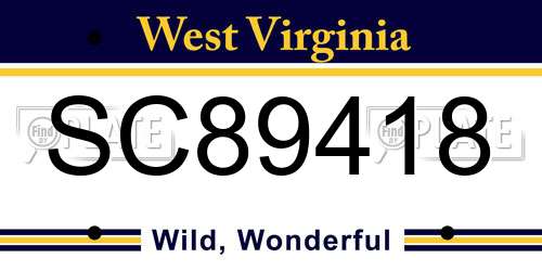 SC89418 West Virginia License Plate