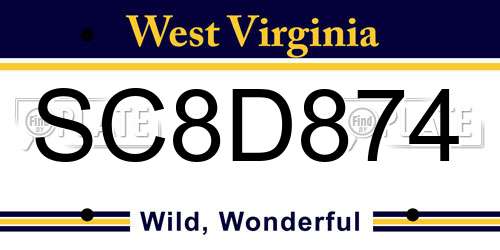 SC8D874 West Virginia License Plate