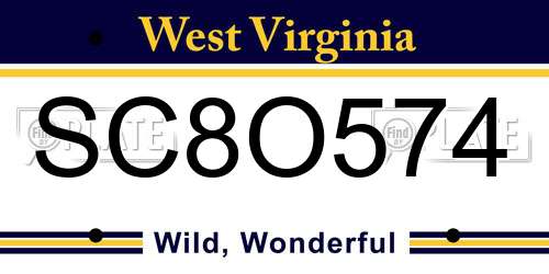 SC8O574 West Virginia License Plate