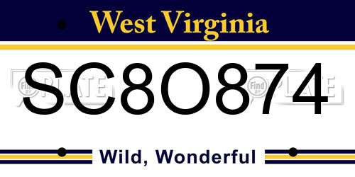 SC8O874 West Virginia License Plate