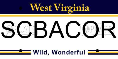 SCBACOR West Virginia License Plate