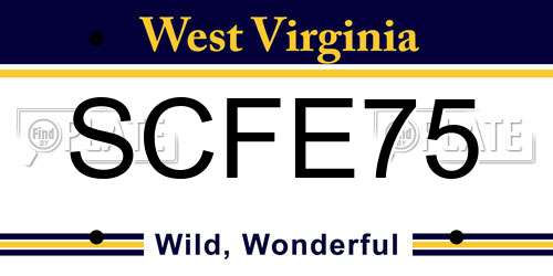 SCFE75 West Virginia License Plate