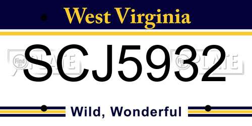 SCJ5932 West Virginia License Plate