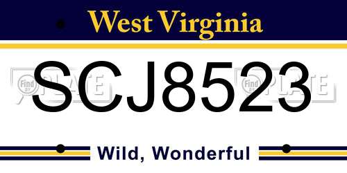 SCJ8523 West Virginia License Plate