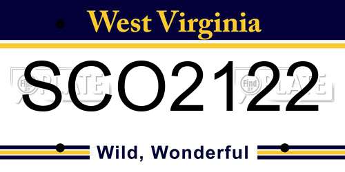 SCO2122 West Virginia License Plate
