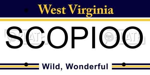 SCOPIOO West Virginia License Plate