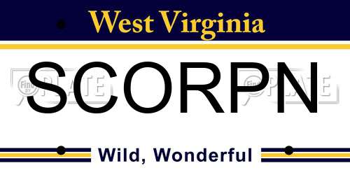 SCORPN West Virginia License Plate