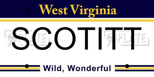 SCOTITT West Virginia License Plate