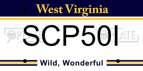 SCP50I West Virginia License Plate