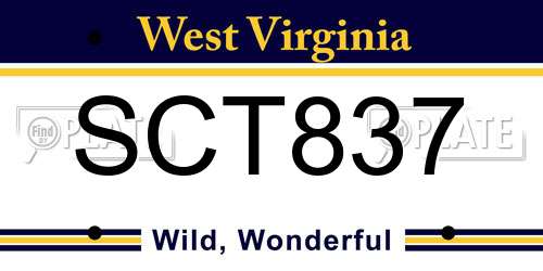 SCT837 West Virginia License Plate