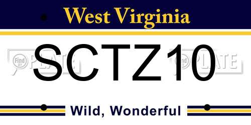 SCTZ10 West Virginia License Plate