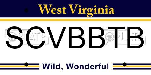 SCVBBTB West Virginia License Plate